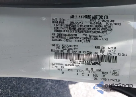 2011 Lincoln Mkz z USA, uszkodzony, nr VIN 3LNHL2GC6BR760941